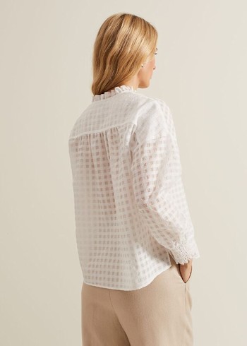 Phase Eight Tara Textured Frill Shirts White Canada | CMDIQE-053